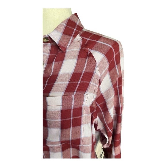NWT-SO-MAROON AND WHITE PLAID BLOUSE-SIZE XS - Picture 2 of 7